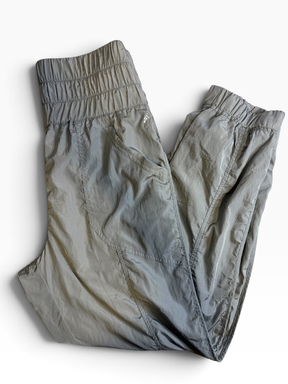 FP Movement Free People Gray Shiny Jogger Pants Elastic Waist Size S